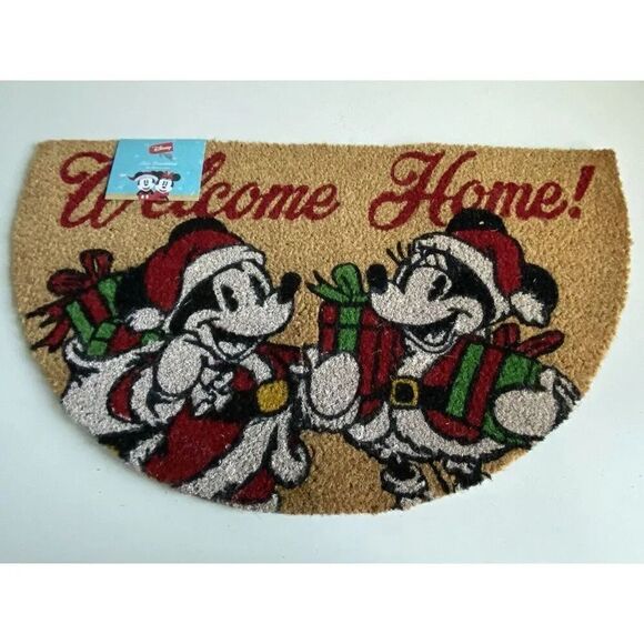 Disney Mickey Minnie Mouse Christmas Holiday  Coir Door Mat 18 X 30” Outdoor NEW - Picture 1 of 8